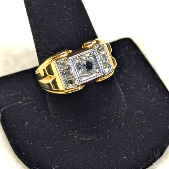Vintage 18K Gold Plated Men's 1 Carat CZ Ring with Small Round CZ's - Picture 2 of 13